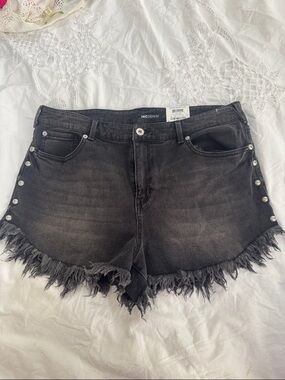 INC International Concepts Black Frayed Hem Studded Denim Shorts